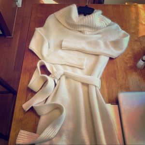 Wool / Angora long sleeve cowl-neck cream dress